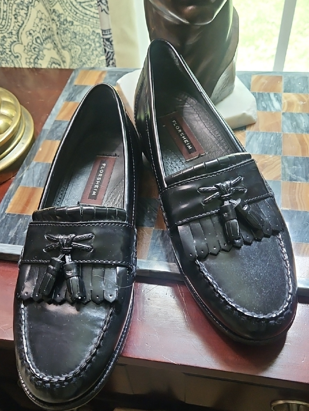 Florsheim Black Leather Tassel Kiltie Loafers